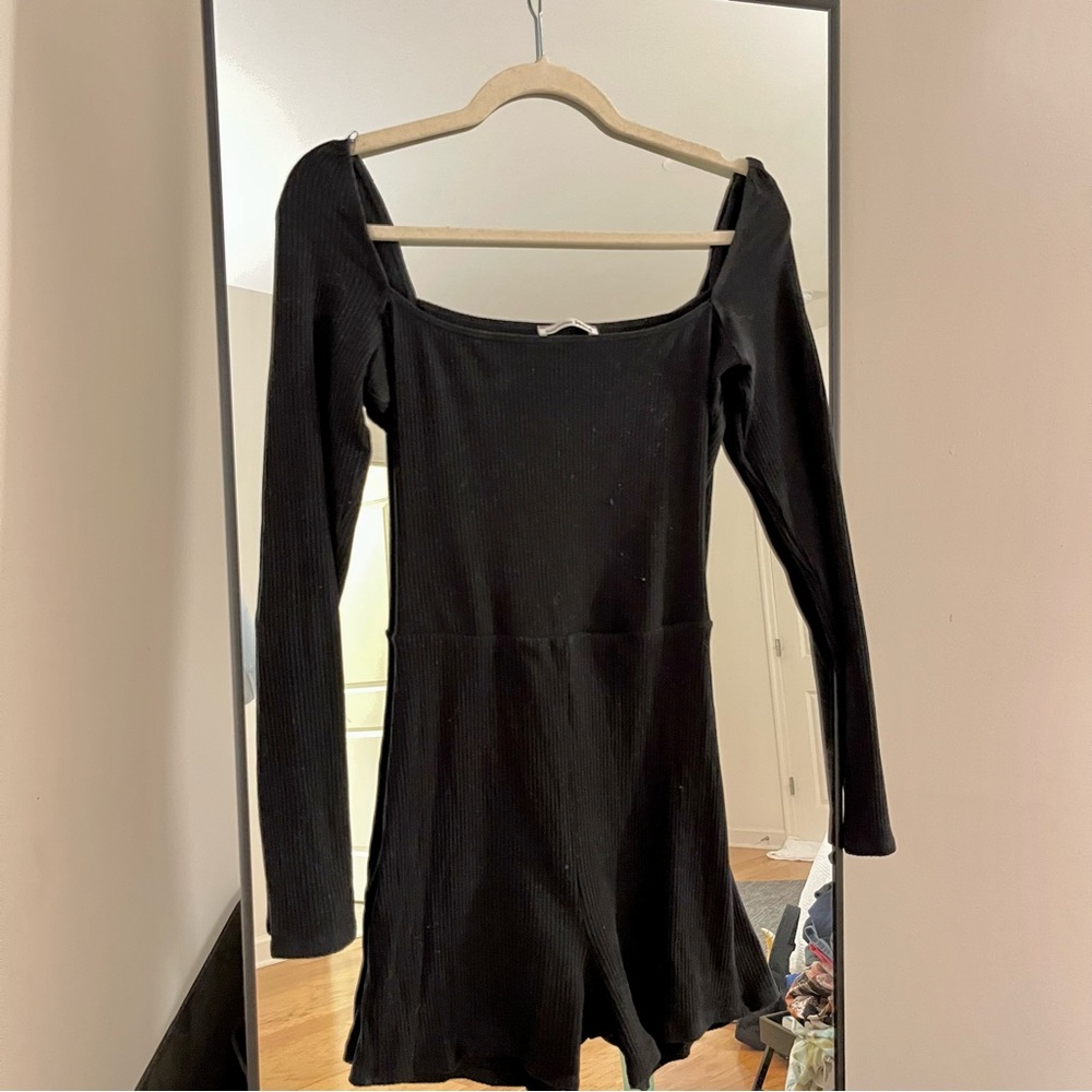 Reformation Square-Neck Ribbed Romper, Size M